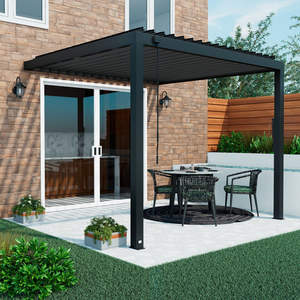10x10 Evanston Wall Mounted Louvered Pergola – Pergola