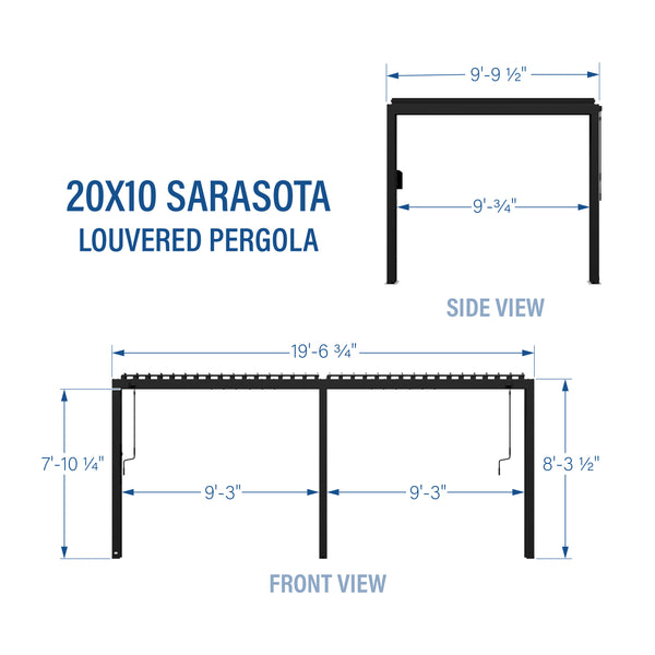 20x10 Sarasota Steel Louvered Pergola – view 2