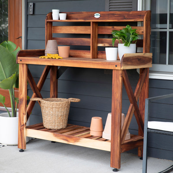 Potting Table/Bench/Serving Bar - Acacia Wood – view 3
