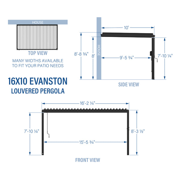 16x10 Evanston Wall Mounted Louvered Pergola – view 2