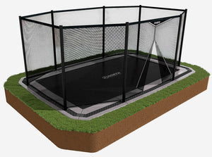 In-ground trampoline with safety net on a white background