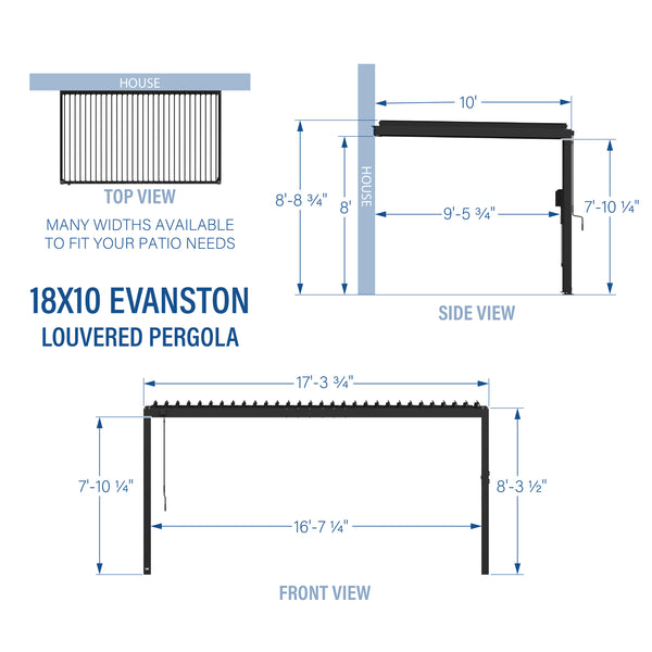 18x10 Evanston Wall Mounted Louvered Pergola – view 3