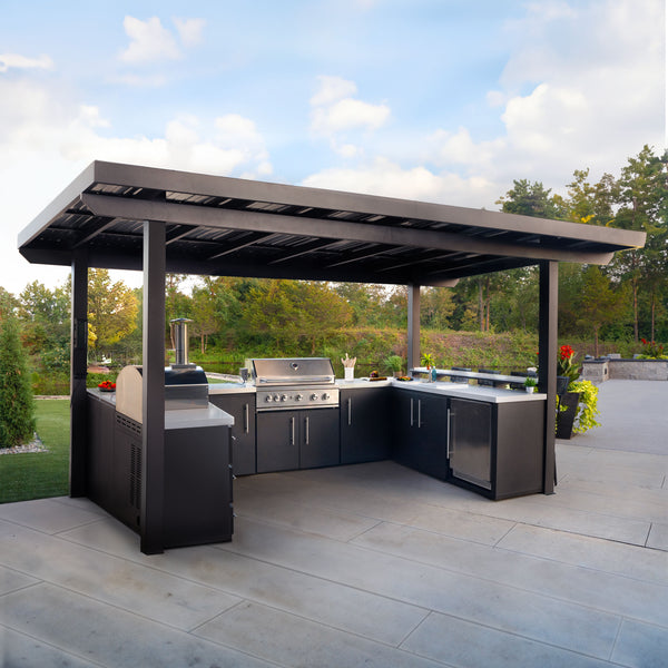 Edgemont Bay | U-Shape Outdoor Kitchen with Bar Seating, Grill & Pizza Oven – Outdoor Kitchen