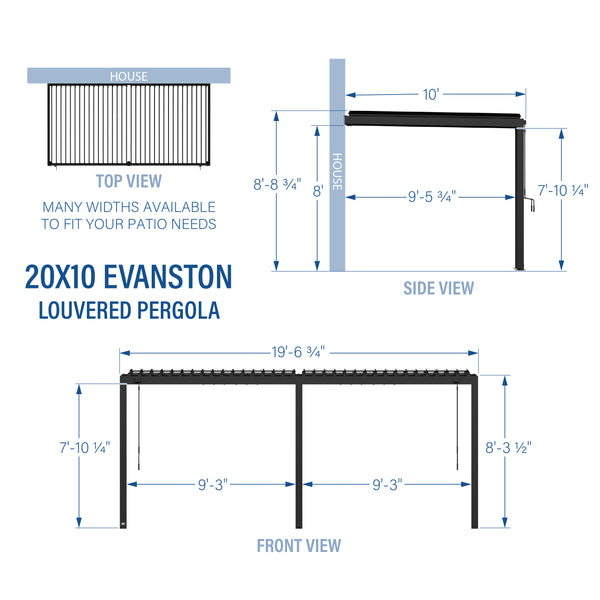 20x10 Evanston Wall Mounted Louvered Pergola – view 3