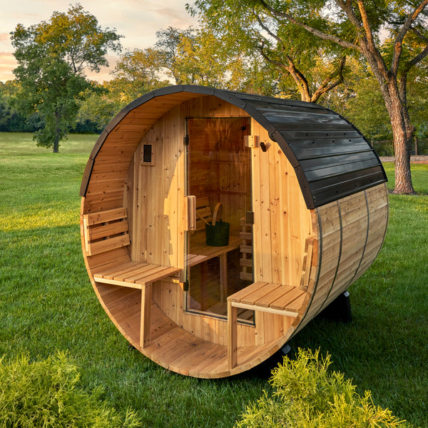 Paxton Outdoor Barrel Sauna with Porch – 2-4 Person – Sauna