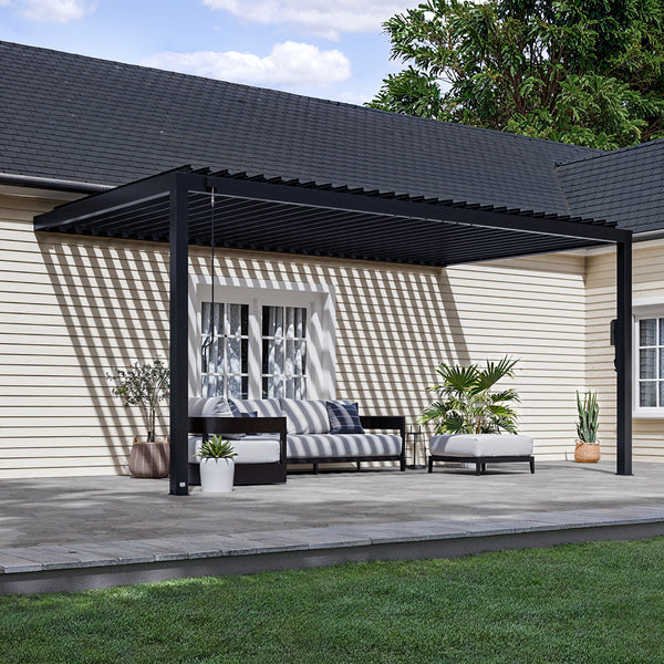 18x10 Evanston Wall Mounted Louvered Pergola – Pergola
