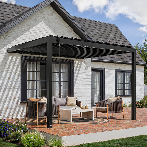 12x10 Evanston Wall Mounted Louvered Pergola – Pergola