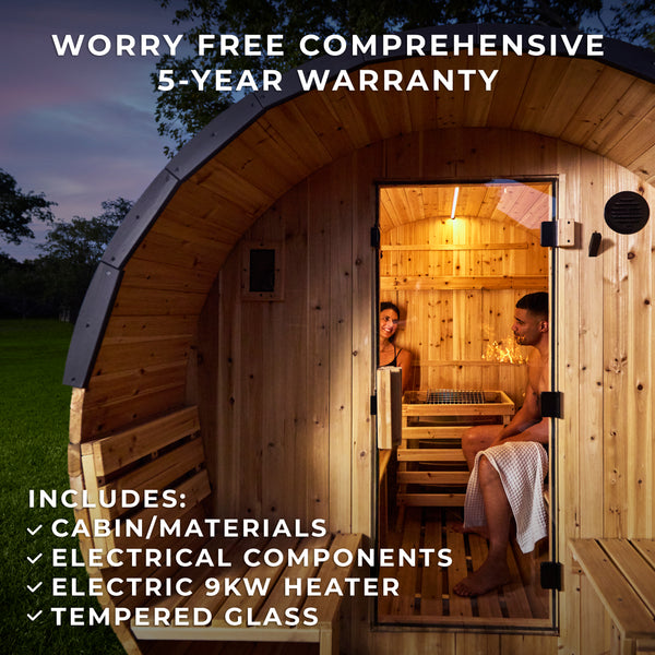 Paxton Outdoor Barrel Sauna with Porch – 2-4 Person – view 2