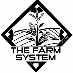 The Farm System diamond-shaped logo with corn plants and Est. 2022