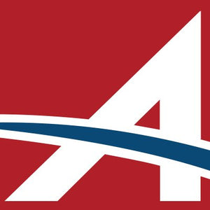 Red and white corporate "A" logo with a blue horizontal stripe