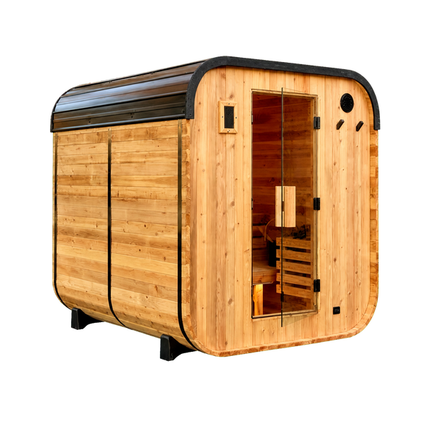 Transparent-background main image for Lennon Outdoor Cube Sauna – 4-6 Person
