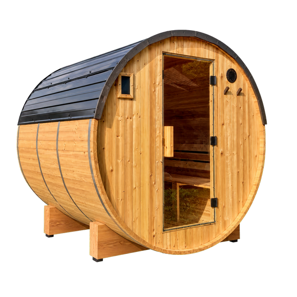 Transparent-background main image for Paxton Outdoor Barrel Sauna – 4-6 Person