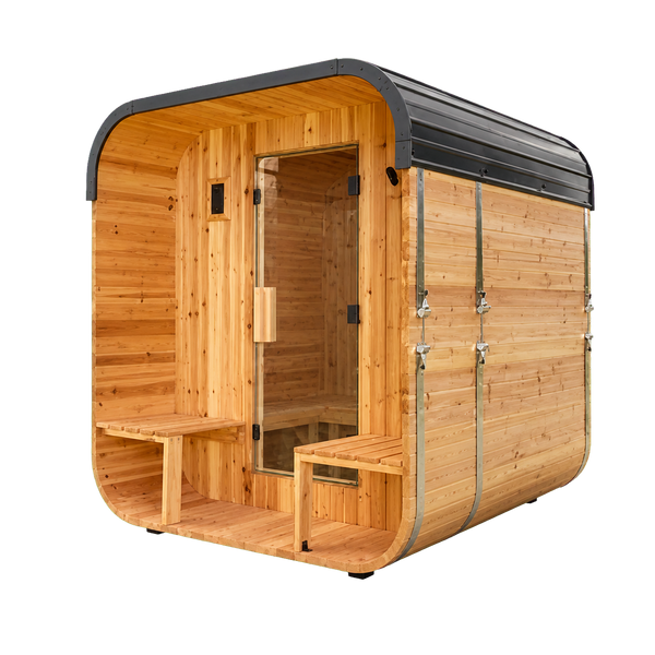 Transparent-background main image for Lennon Outdoor Cube Sauna with Porch – 2-4 Person