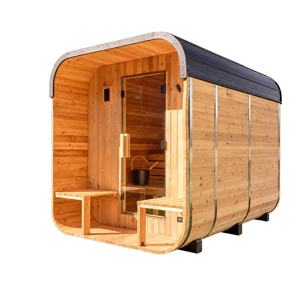 Approved transparent-background main image for Lennon Outdoor Cube Sauna with Porch – 4-6 Person