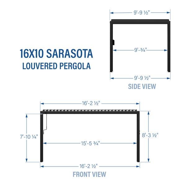 16x10 Sarasota Steel Louvered Pergola – view 2