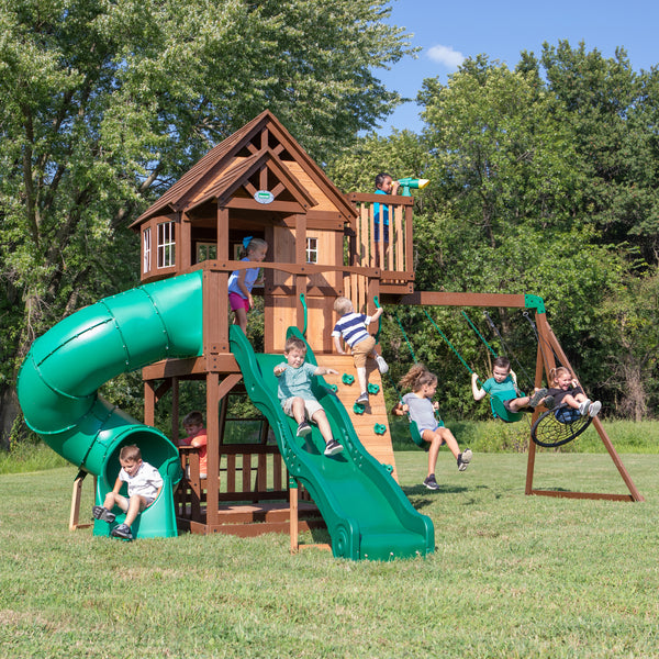 Skyfort II With Spiral Tube Slide – Swing Set