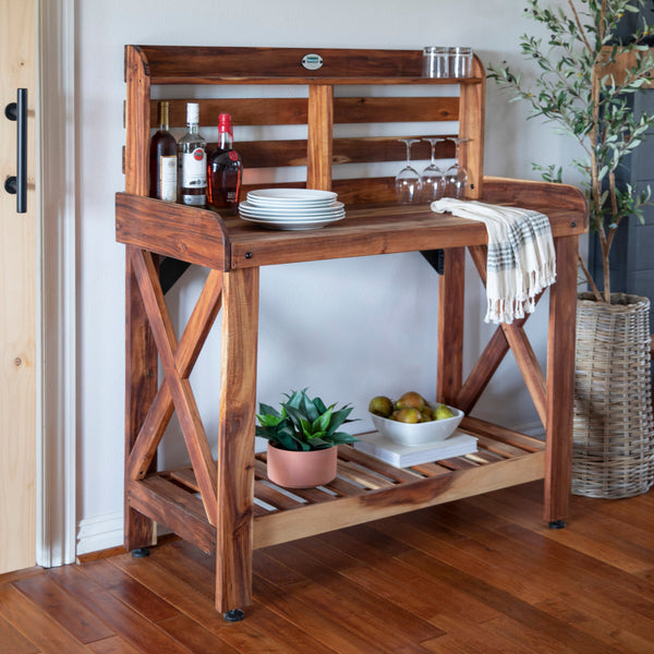 Potting Table/Bench/Serving Bar - Acacia Wood – view 4