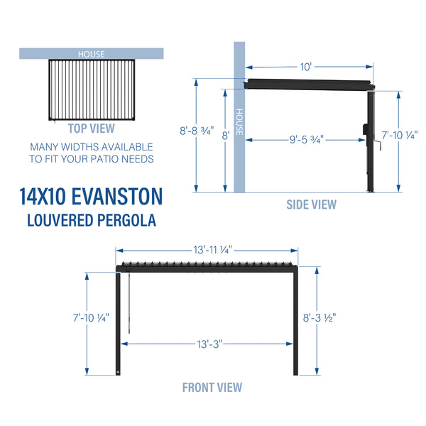 14x10 Evanston Wall Mounted Louvered Pergola – view 2