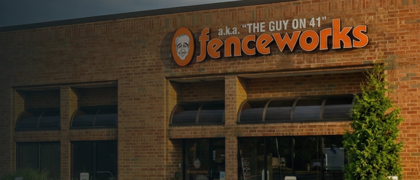 The Fenceworks storefront in Northbrook, with the a.k.a. The Guy on 41 sign above the entrance