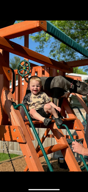 Kid playing on Playset installed by Chicago Fence Company