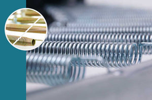 Metallic coils with a close-up inset showing gold and silver coils.