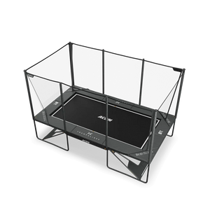 Black trampoline with safety net on a white background