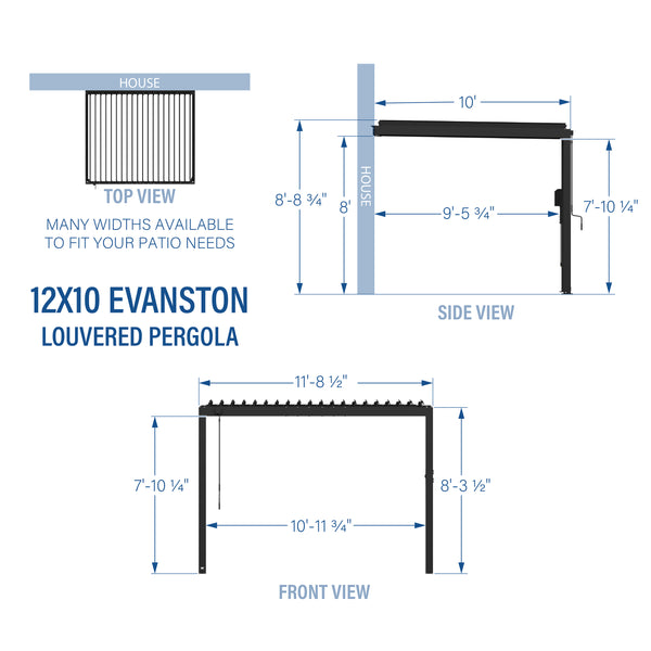 12x10 Evanston Wall Mounted Louvered Pergola – view 2