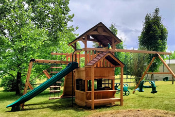 Backyard Adventures cedar play set installed by Fenceworks in the Chicago area