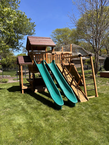 Backyard Adventures cedar play set installed by Fenceworks in the Chicago area