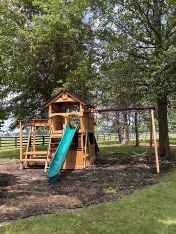 Backyard Adventures cedar play set installed by Fenceworks in the Chicago area
