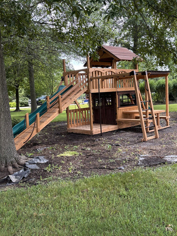 Backyard Adventures cedar play set installed by Fenceworks in the Chicago area