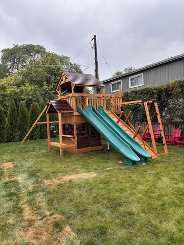 Backyard Adventures cedar play set installed by Fenceworks in the Chicago area