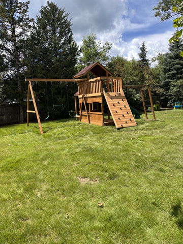 Backyard Adventures cedar play set installed by Fenceworks in the Chicago area
