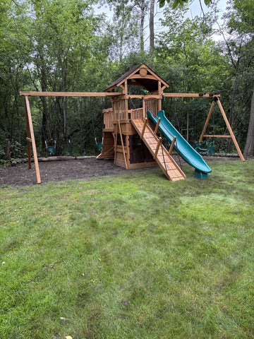 Backyard Adventures cedar play set installed by Fenceworks in the Chicago area