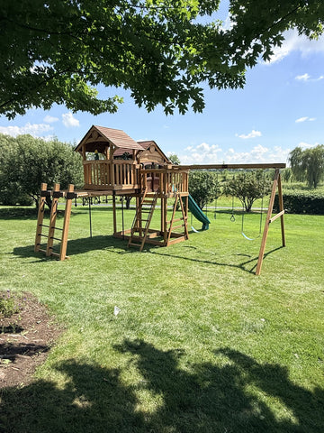Backyard Adventures cedar play set installed by Fenceworks in the Chicago area