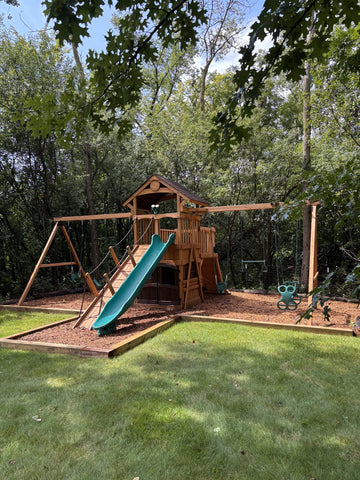 Backyard Adventures cedar play set installed by Fenceworks in the Chicago area