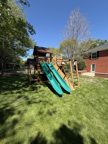 Backyard Adventures cedar play set installed by Fenceworks in the Chicago area