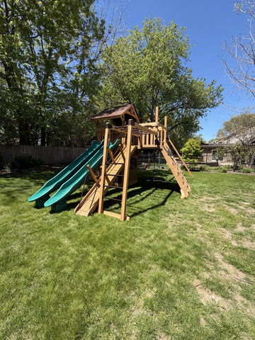 Backyard Adventures cedar play set installed by Fenceworks in the Chicago area