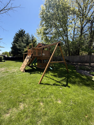 Backyard Adventures cedar play set installed by Fenceworks in the Chicago area