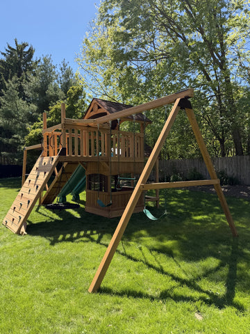 Backyard Adventures cedar play set installed by Fenceworks in the Chicago area