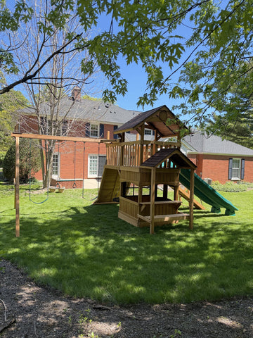 Backyard Adventures cedar play set installed by Fenceworks in the Chicago area