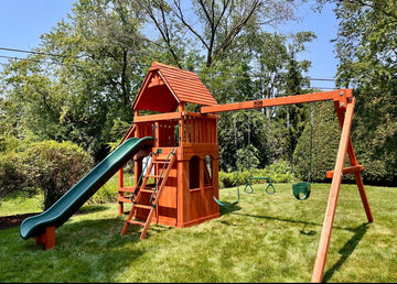Playground One cedar play set installed by Fenceworks in the Chicago area