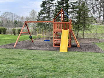 Playground One cedar play set installed by Fenceworks in the Chicago area