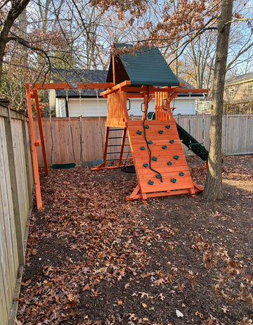 Playground One cedar play set installed by Fenceworks in the Chicago area