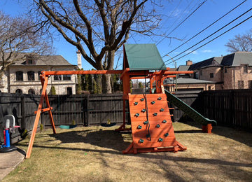 Playground One cedar play set installed by Fenceworks in the Chicago area