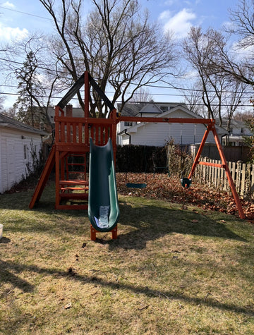 Playground One cedar play set installed by Fenceworks in the Chicago area