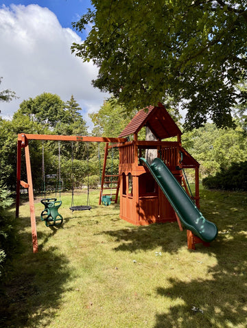 Playground One cedar play set installed by Fenceworks in the Chicago area