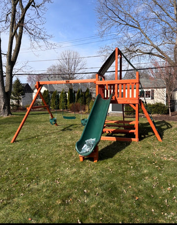 Playground One cedar play set installed by Fenceworks in the Chicago area