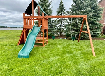 Playground One cedar play set installed by Fenceworks in the Chicago area