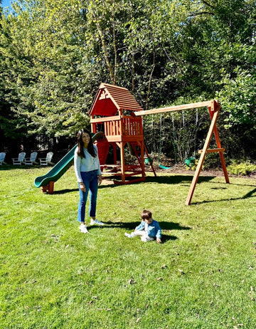 Playground One cedar play set installed by Fenceworks in the Chicago area